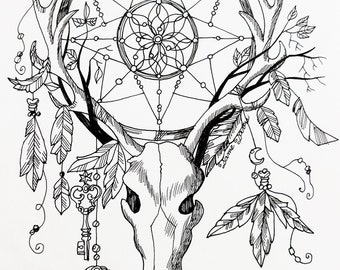 Dream Catcher Illustration Original Pen and Ink Hand Made Drawing Graphic Novel Dame Darcy