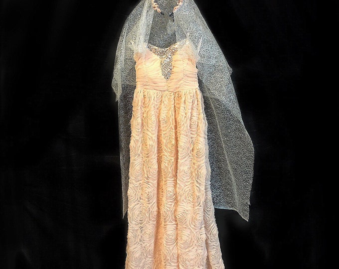 Vintage Bridal Formal Wear Prom Upcycled Ethical Gemstones Recycled Content Wedding Veil Peach Dress Dame Darcy Womens Clothing