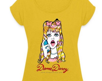 Dame Darcy Bubble Gum - Women's Roll Cuff T-Shirt