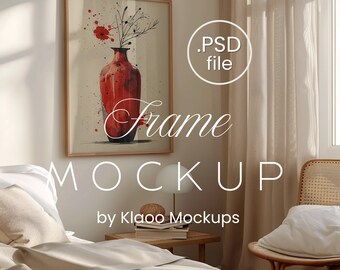 Bedroom Wood Frame Mockup PSD, DIN A Size (Digital Download)