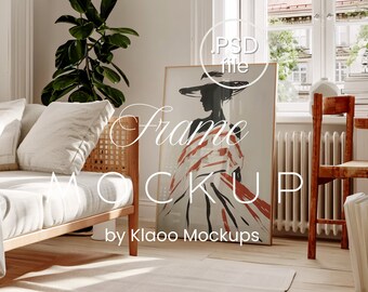 Vertical Wood Frame Mockup PSD, Scandinavian Style (Digital Download)