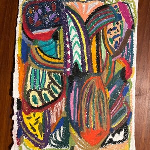 Quadro astratto dipinto con pastello a olio su carta artigianale in cotone 100%. Decorazione e regali.
