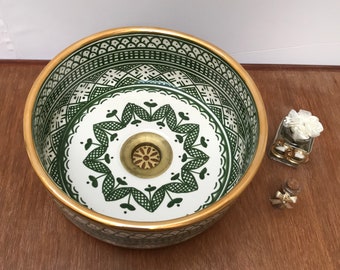 Évier en poterie marocaine Waschbecken, rebord en or 14 carats, évier marocain