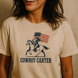 Koszulka z grafiką Cowboy Carter, unisexowa bawełniana koszulka dla fanów patriotyzmu, prezent na Dzień Niepodległości, odzież w stylu western, odzież codzienna, miłośnik koni
