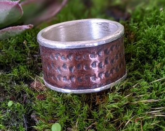 Anillo de banda ancha de cobre y plata - D