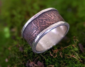 Anillo de banda ancha de cobre y plata - C