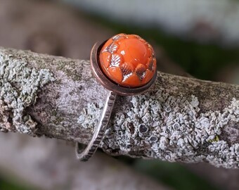 Anillo de cóctel con forma de bola, "Juicy Fruit", anillo llamativo de plata con botón vintage "gema"