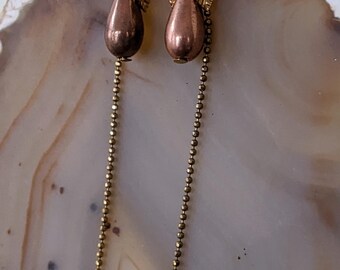 Pendientes colgantes vintage de cobre y oro, pendientes llamativos "Golden Pear"
