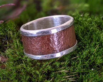 Anillo de banda ancha de cobre y plata -G