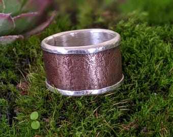 Anillo de banda ancha de cobre y plata -H
