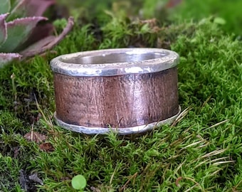Anillo de banda ancha de cobre y plata - M