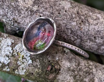 Anillo de cóctel con forma de bola, "Vernal Pool", anillo llamativo con botón vintage "gema"