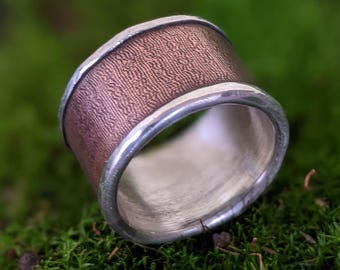 Anillo de banda ancha de cobre y plata -B