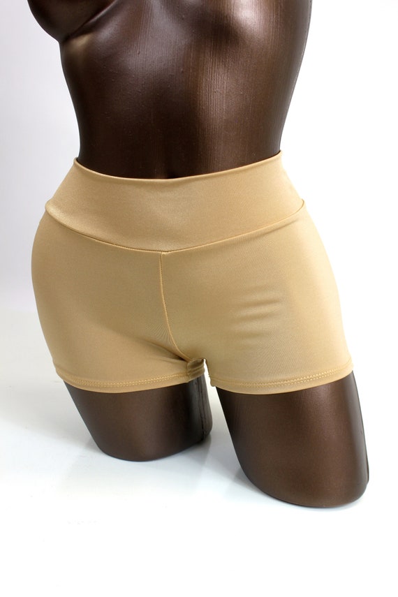 High Waist Nude Satin Spandex Shorts/ Sexy Clubwear/ Practice Posing Shorts/  Rave Festival/ Fast Shipping -  Canada