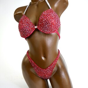 NPC Ifbb Competition Bikini / Cherry Velvet Wellness Suit /  Posing Bikini  / Bodybuilding Bikini / Fast Shipping / Pageant Swimsuit