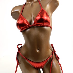 NPC Ifbb Competition Bikini / Red Metallic Tie Sides Practice Bikini / Fast Shipping / Bodybuilding Bikini / Custom Made