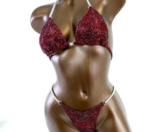 NPC Ifbb Competition Suit / Deep Red Scattered Bikini Suit / Fast Shipping / Practice Posing Suit / Bodybuilding Bikini / Physique Suit