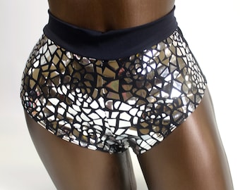 High Waist Broken Mirror Shorts/ Sexy Clubwear/ Practice Posing Shorts/ Rave Festival/ Fast Shipping