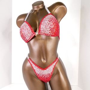 Npc Ifbb Competition Suit / Sparkling Red Wellness Suit / Ready to ship / Practice Posing Suit / Bodybuilding Bikini / Fast Ship