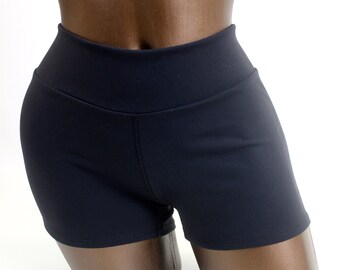 Hohe Taille Schwarze Kompressions Shorts / Sexy Clubwear / Praxis Posing Shorts / Rave Festival / Schneller Versand