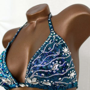 NPC Ifbb Competition Bikini / Dark Turquoise Figure Competition Suit/ Bodybuilding Bikini / Custom Crystal Figure Suit image 2