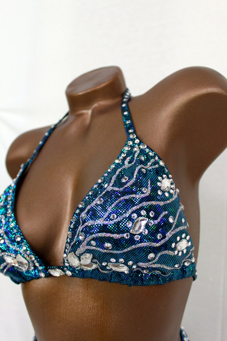 NPC Ifbb Competition Bikini / Dark Turquoise Figure Competition Suit/ Bodybuilding Bikini / Custom Crystal Figure Suit image 2