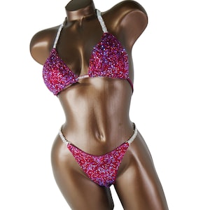 NPC IFBB Competition Suit /  Deep Red Blend Bikini Suit / Fitness Bikini / Posing Suit / Bodybuilding