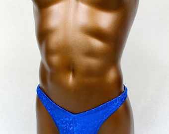 Royal Blue Hologram Spandex Posing Trunks / Bodybuilding Trunks / Fast Shipping / Men's Swimwear