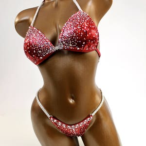 NPC IFBB Competition Bikini / Deep Red Sequin Bikini Suit / Practice Posing Suit/ Crystallized Bikini/Custom Bikini Suits/ Fast Shipping