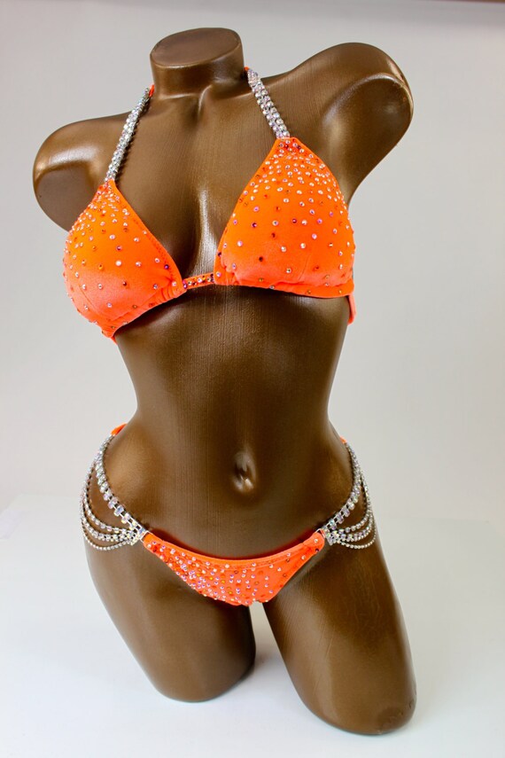 NPC IFBB Competition Bikini / Bright Orange Velvet Bikini