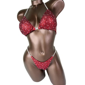 NPC IFBB Competition Bikini / Sparkling Red AB Bikini Suit / Fast Shipping / Bodybuilding Bikini / Ready to Ship / Posing