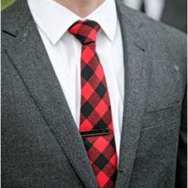 Buffalo Plaid Necktie - Men's Necktie - Red and Black Check Tie