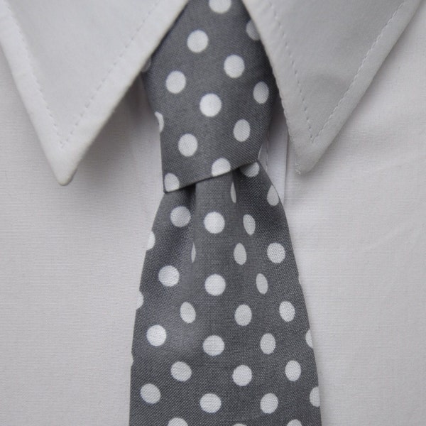 Men's Tie Gray and White Dot - Child's Tie or Men's Necktie