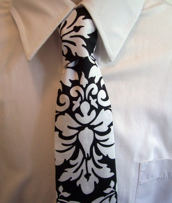 Items similar to Black Damask Necktie Black and White Tie for Men and