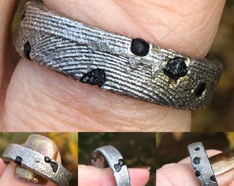 Ball Bearing & rough Diamond Silver Band