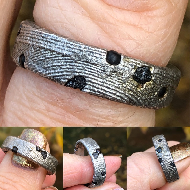 Ball Bearing & rough Diamond Silver Band image 1