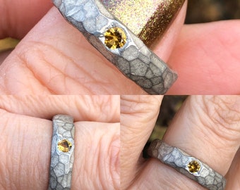 Cobble Silver Band with Citrine