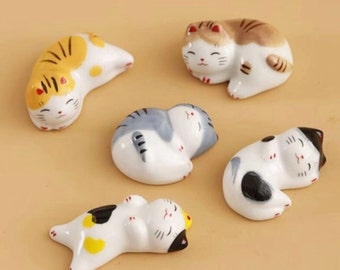 5 Katzen Japanische Cartoon Niedliche Cutie Keramik Essstäbchenhalter Essstäbchen Rest Handwerk Dekoration Kissen Porzellan Haushalt Kitty Geschenk