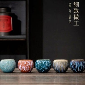 Handgefertigte japanische chinesische Wellenstil asiatische orientalische grün schwarze Teetasse Tassen Kaffeebecher 5er Set Behältern Geschenkbox Geschenk Geburtstag Bild 2