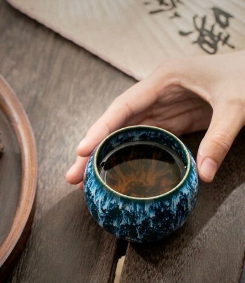 Handgefertigte japanische chinesische Wellenstil asiatische orientalische grün schwarze Teetasse Tassen Kaffeebecher 5er Set Behältern Geschenkbox Geschenk Geburtstag Bild 3