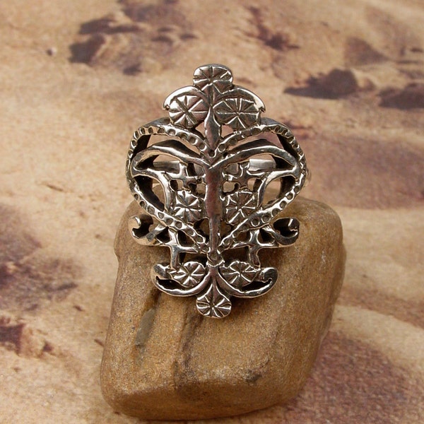 ERZULIE FREDA RING - Voodoo Vodou Loa Lwa Veve in 925 Sterling Silver - Made To Order in Your Size