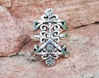OGOUN FERAY RING - Voodoo Vodou Loa Lwa Veve in 925 Sterling Silver - Made To Order in Your Size