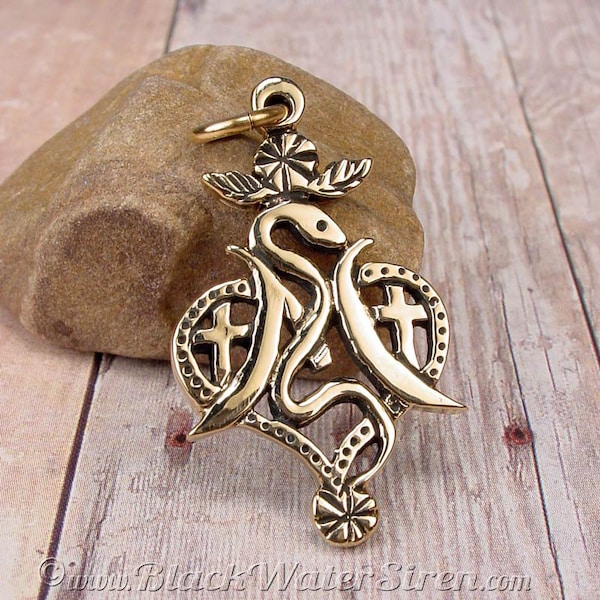 MARIE LAVEAU - Voodoo Vodou Loa Lwa Veve Charm Pendant in Solid Cast BRONZE With Optional Chain