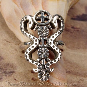 DAMBALLAH RING - Voodoo Vodou Loa Lwa Veve in 925 Sterling Silver - Made To Order in Your Size