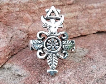 BOSSOU BULL RING - Voodoo Vodou Loa Lwa Veve in 925 Sterling Silver - Made To Order in Your Size