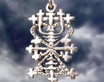 MAMAN BRIGITTE - SILVER Voodoo Vodou Loa Lwa Veve Charm-hänge i massivt gjutet 925 sterlingsilver med valfri kedja
