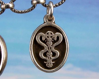 DAMBALLAH - Voodoo Vodou Loa Lwa Veve Petite MEDAL Charm-hänge i massivt gjutet 925 sterlingsilver, brons, 14K guld