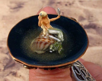 MERMAID RING - Tiny Detailed Ocean Sea Queen, One Of A Kind