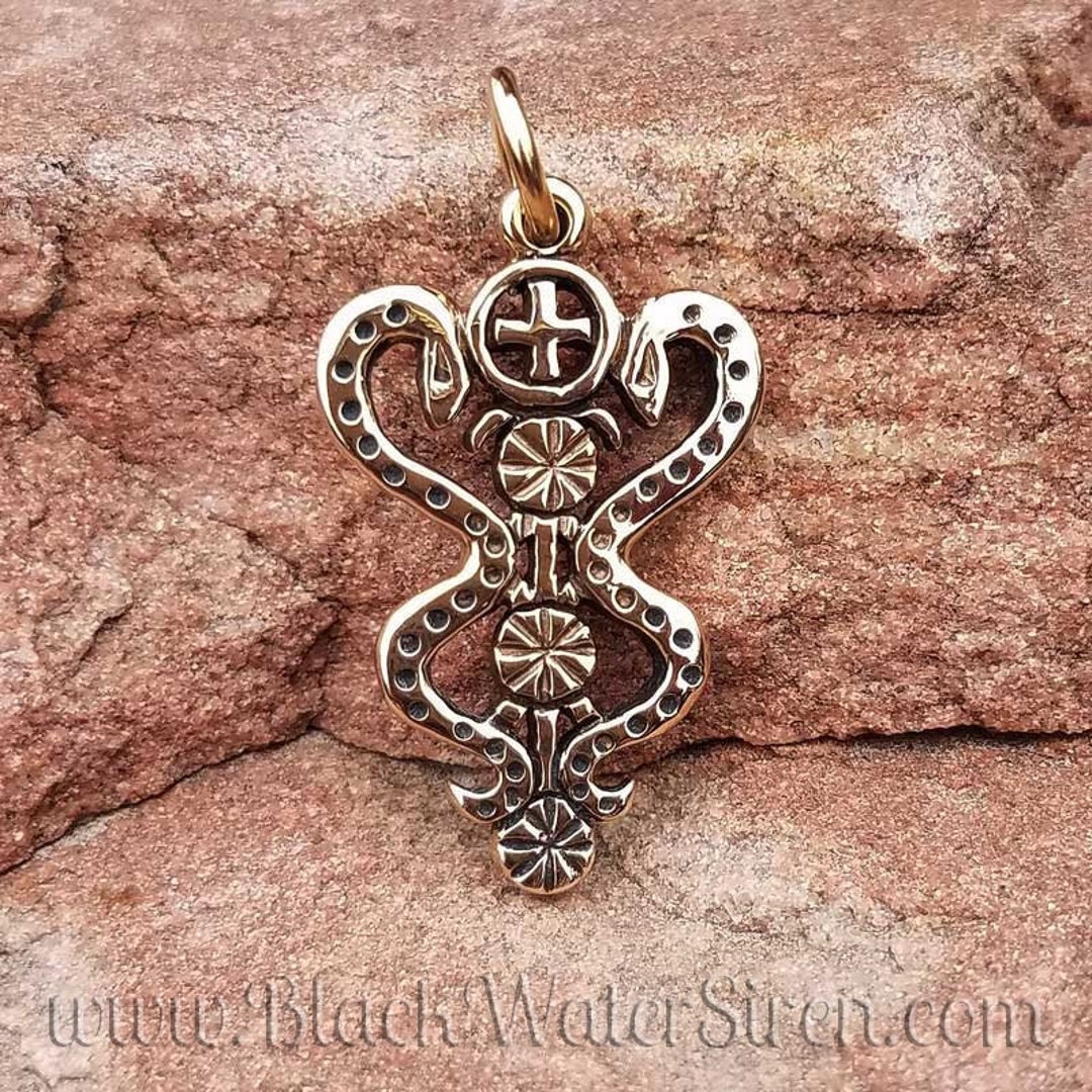thumbnail interactive-video image 1 of Bronze Papa Damballah Voodoo Loa Veve Pendant - Lwa Necklace Talisman Amulet 1 of 4