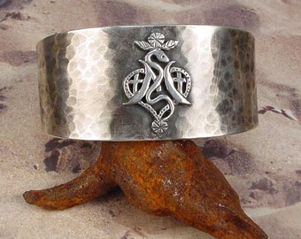 VODOU VEVE CUFF - Your Choice of Voodoo Symbol on Hammered Handworked Antiqued Sterling Silver